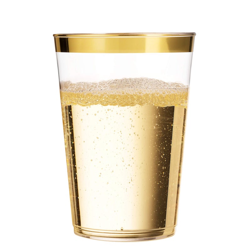 Munfix Gold Plastic Cups - 12 Oz Clear Tumblers with Gold Rim - Elegant Disposable Wedding & Party Cups - Image 4